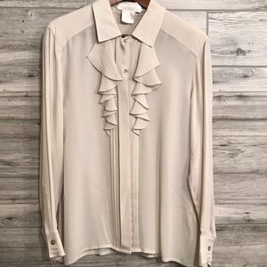 Escada DE 38 / US 8 Cream Ecru Ruffled Blouse M
